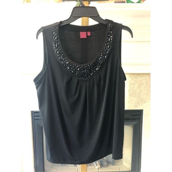 212 Collection Women’s Black Rhinestone Crew Neck Tank Top Size L - Picture 1 of 5